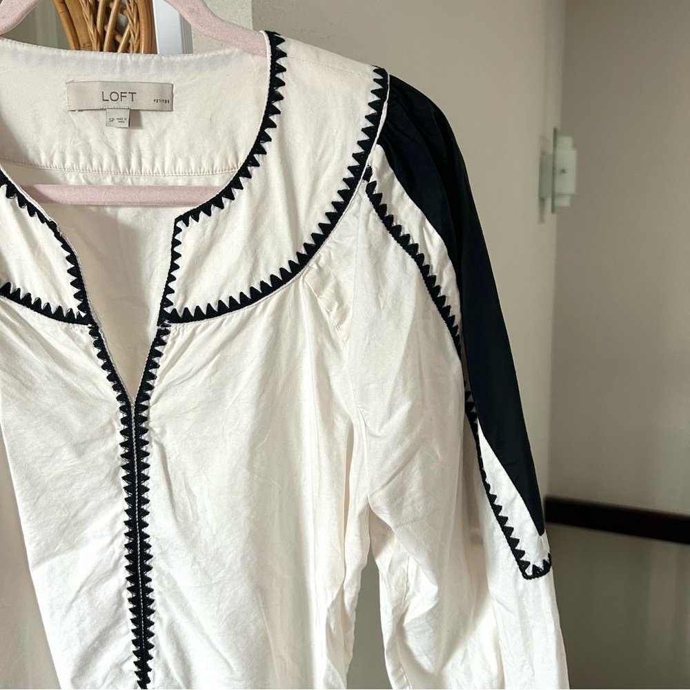 Loft / Colorblock Stitch Split Neck Blouse - image 4